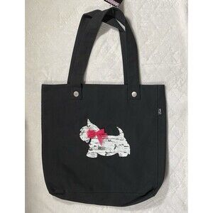 Vintage 90's Leenie Scottish Terrier Tote Bag Book Tote Bag Hot Pink Bow NOS